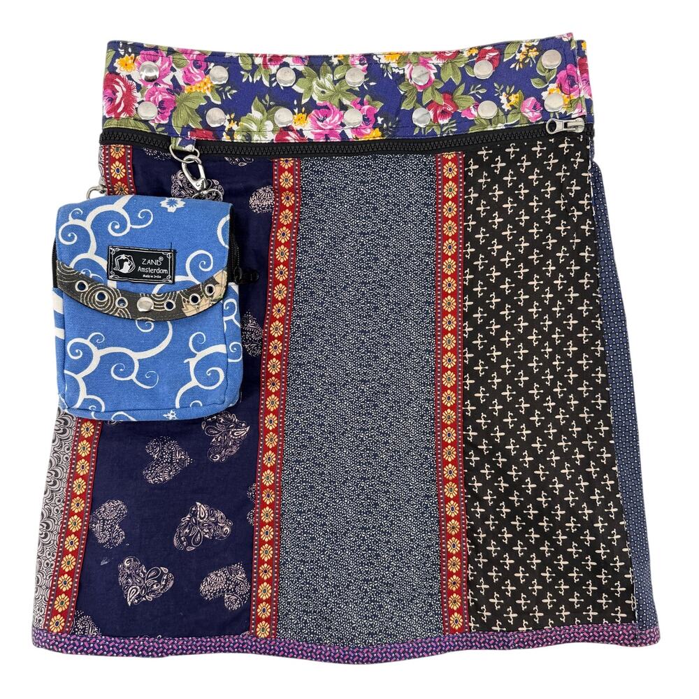 Zand Amsterdam Skirt + Purse Floral Peacock Mixed Media Reversible One Size Snap - Picture 2 of 8